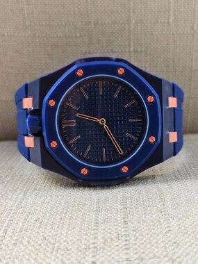 Fashion Wristwatch Navy Blue Rubber Strap Sport Look Unisex Pocket Analog Watch